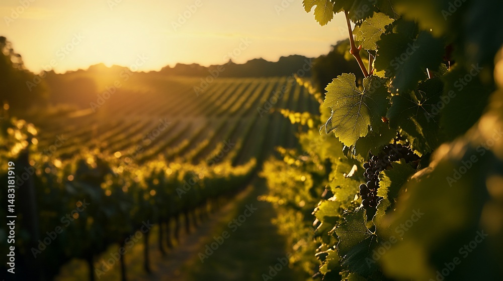 Fototapeta premium Golden vineyard sunset