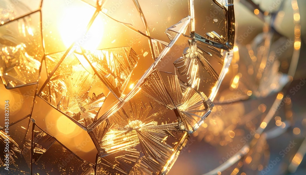 Fototapeta premium Broken Glass Fragments Sunlit Texture