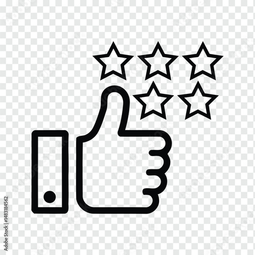 Thumbs Up Five Star Rating Icon for Customer Review and Feedback Approval on Transparent Background

