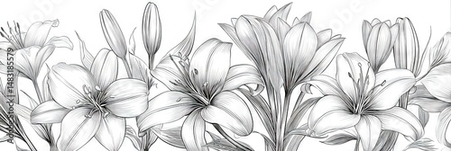 Wallpaper Mural line art beautiful lilies  Torontodigital.ca