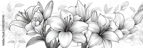Wallpaper Mural line art beautiful lilies  Torontodigital.ca
