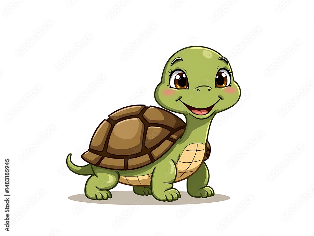 Fototapeta premium Smiling cartoon turtle, white background