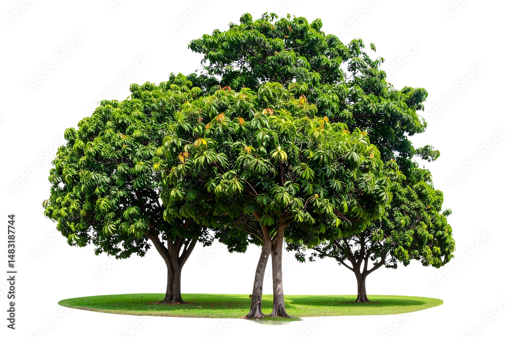 Obraz premium Three Realistic photograph of a large mango tree in the park, transparent background