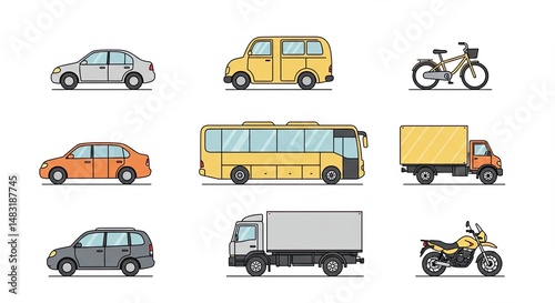 Variety of Transportation Line Icons Set