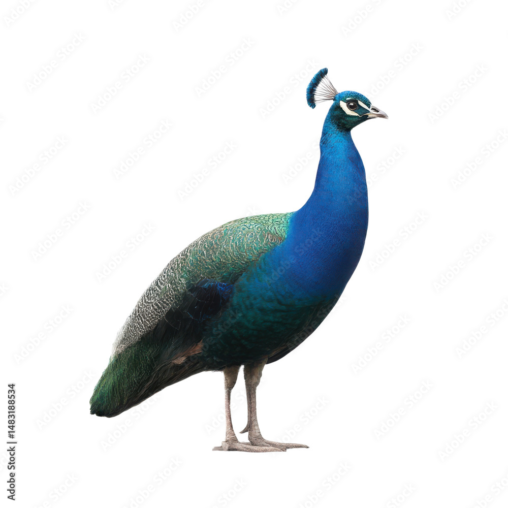 Obraz premium Beautiful peacock standing tall alone on transparent background