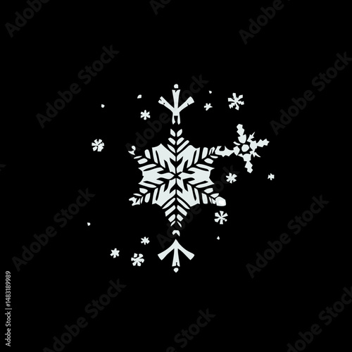 Serene snowflake: Delicate and intricate snowflake set against a stark backdrop. Capturing the ephemeral beauty of winter, perfect for evoking a sense of tranquility and seasonal charm.