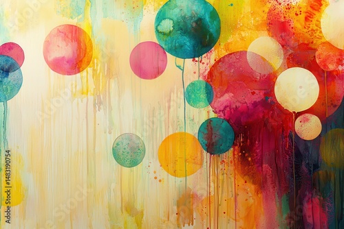 Wallpaper Mural Vibrant Abstract Art with Colorful Circles and Paint Drips Torontodigital.ca
