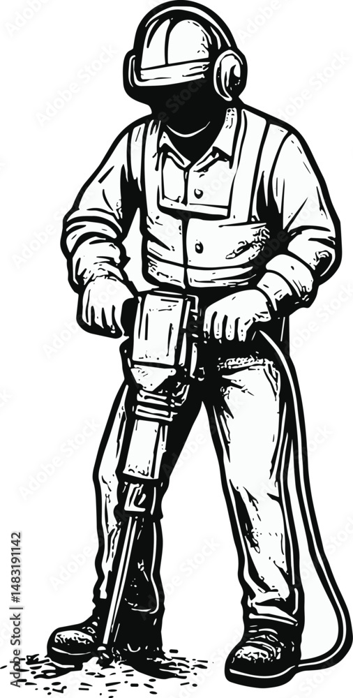 Black-and-white line drawing of a person wearing protective gear and helmet, operating a ground-penetrating radar device, symbolizing safety, technology, and subsurface exploration Black-and-white line drawing of a person wearing protective gear and helmet, operating a ground-penetrating radar device, symbolizing safety, technology, and subsurface exploration