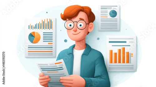 Person reviewing data graphics