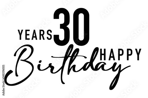 Simple vector illustration of the text "Happy Birthday 30" with clean, modern typography. Minimalist style suitable for birthday decorations or greeting cards