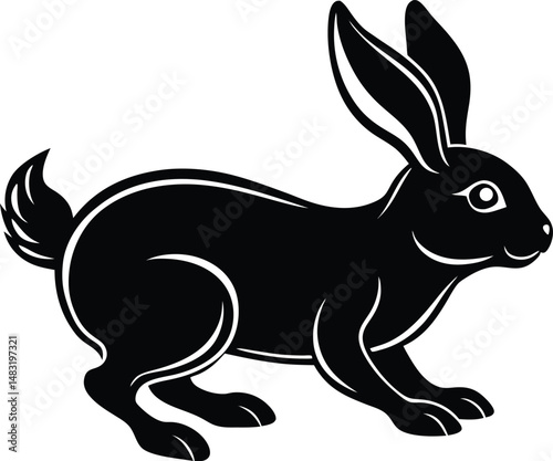 Bunny Silhouette Hopping With Cute Outline