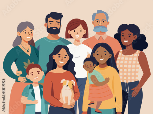 Happy Multigenerational Family Portrait with Dog