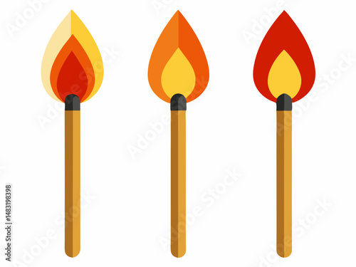 Three Lit Matches Showing Different Flame Stages Illustration