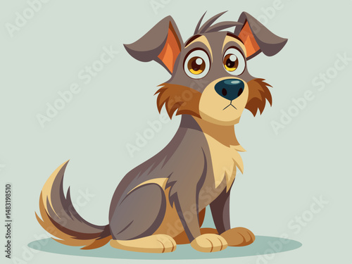 Adorable Cartoon Puppy Sitting and Looking Upwards