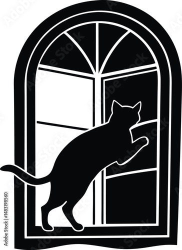 Cat Silhouette Climbing A Window