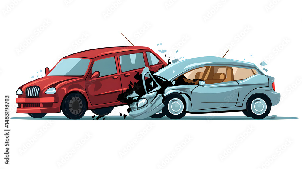 Fototapeta premium Cartoon Vector Illustration of a Car Accident Incident, Isolated on White Background