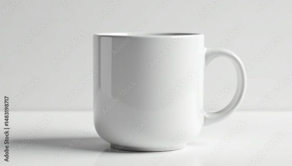 Fototapeta premium Large ceramic mug, thick handle, pristine white, empty, mug