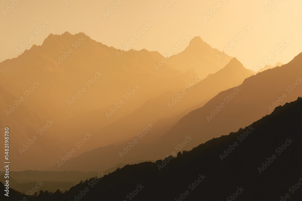 Obraz premium 015-049-Clouds-072-_distant_mountain_range_silhouetted_by_golden_li
