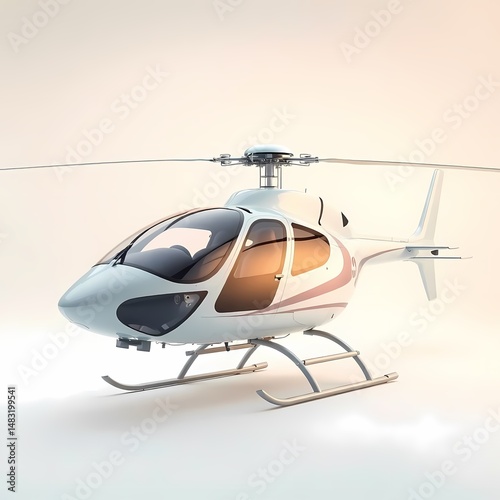 A white helicopter with red accents sits on a runway, ready for takeoff photo