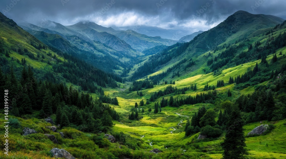 Obraz premium Soft clouds drifting through sunrise meadow