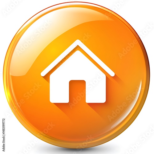 Orange Home Button Icon, Shiny Design Element for Interface, User Experience and Visual Navigation Tool.