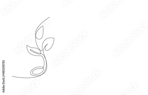 continuous line drawing representing a growing plant with leaves