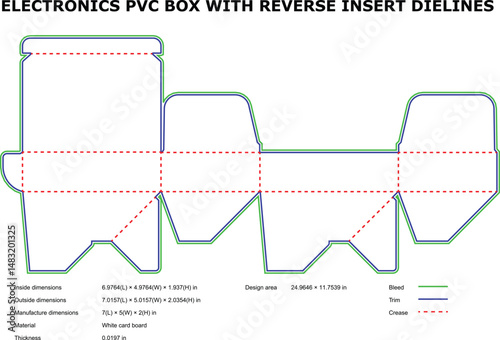 Detailed vector illustration of an electronics pvc box design die lines for packaging