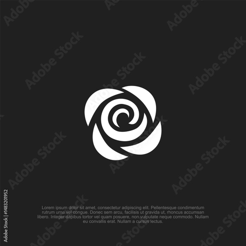 Elegant white rose emblem on a charcoal background, conveying simplicity and refined beauty, suitable for graphic design, branding, and creating memorable visual statements