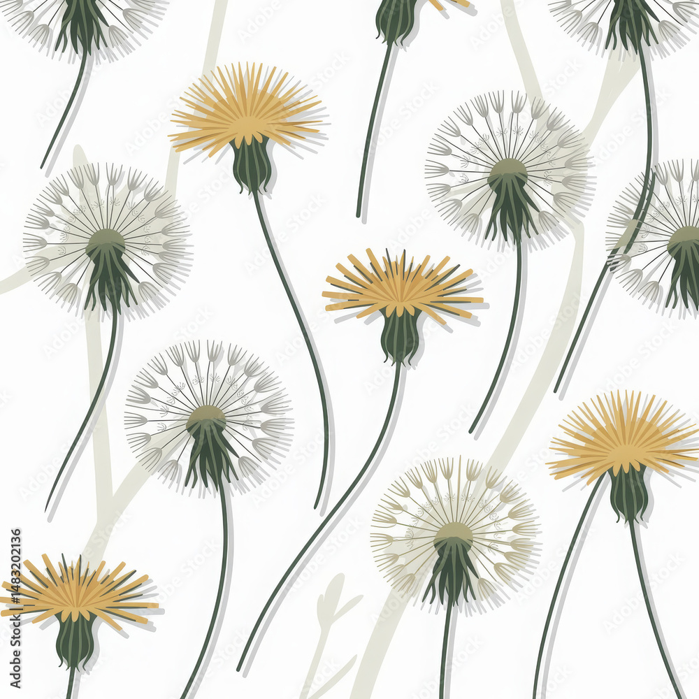 Obraz premium Modern artistic rendering of dandelions in bloom with geometric symmetry