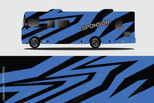 Blue and Black Striped RV with Sponsorship Branding