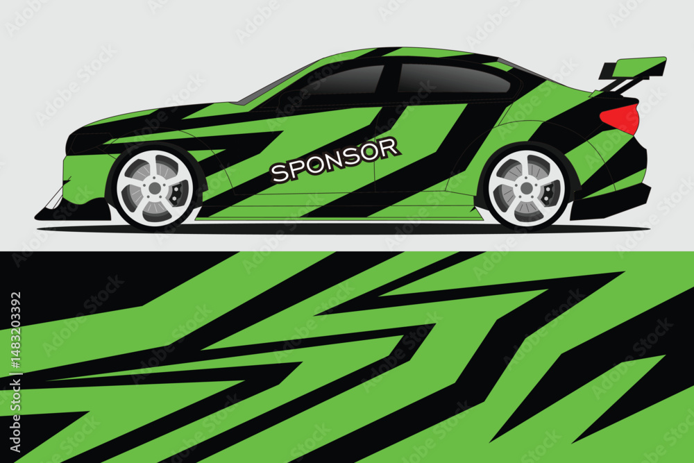Obraz premium Racing car with bold green stripes and sponsor logo