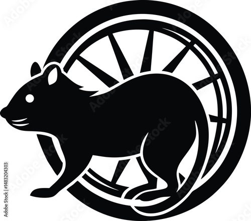 Hamster Silhouette Running On A Wheel