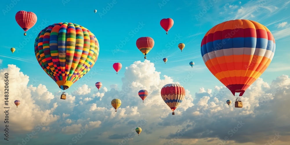 Obraz premium Love in the Air: Colorful Hot Air Balloons Over Clouds