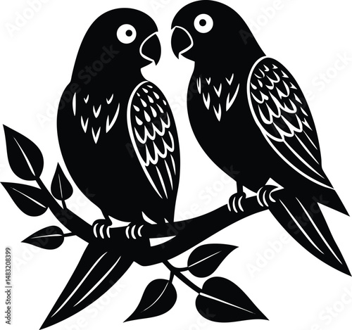 Lovebird Silhouette Pair On Perch