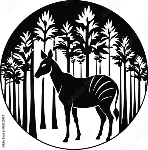 Okapi Silhouette In Forest
