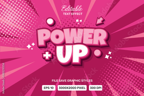 Editable power up text effects 3d template style premium vector.