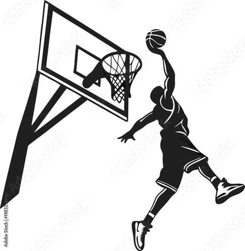 Silhouette of Basketball Player Dunking Vector Illustration