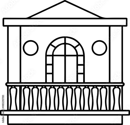 Balcony railing outline vector illustration line art
