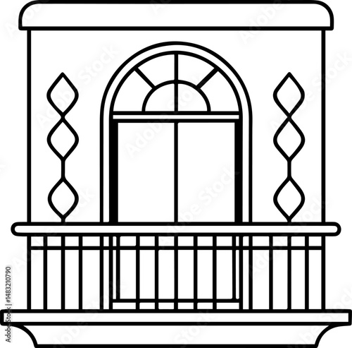 Balcony railing outline vector illustration line art