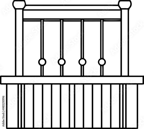 Balcony railing outline vector illustration line art