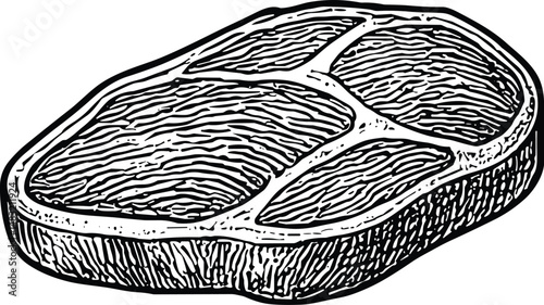 Black-and-white illustration of various cuts of horse meat, showcasing detailed textures and shapes, ideal for culinary, butchery, and meat industry themes