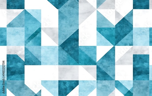 Geometric pattern of teal and gray triangles and squares