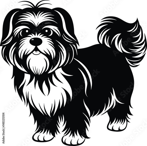 Shih Tzu Silhouette With Fluffy Fur Outline