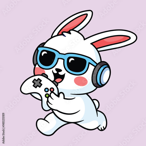 Cool Gaming Rabbit Character with Headphones and Sunglasses