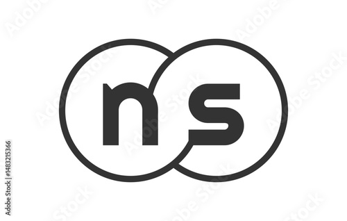 NS business company emblem with outline rounds and letters n s. Logo template of two merged circles for brand identity, logotype. Vector Infinity symbol