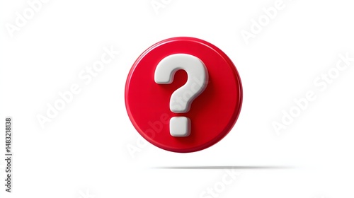 Minimalist white isolated red question mark icon signifying inquiry and curiosity in a simple and clean design approach