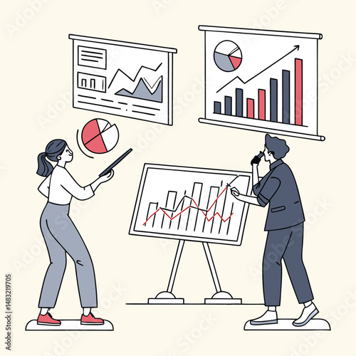 All images emphasize the use of charts, graphs, and other visual tools to interpret and present data.