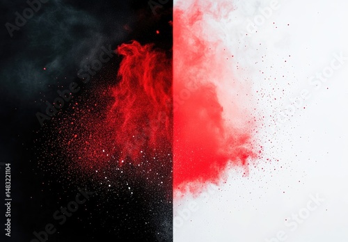 Abstract explosion of red and grey dust