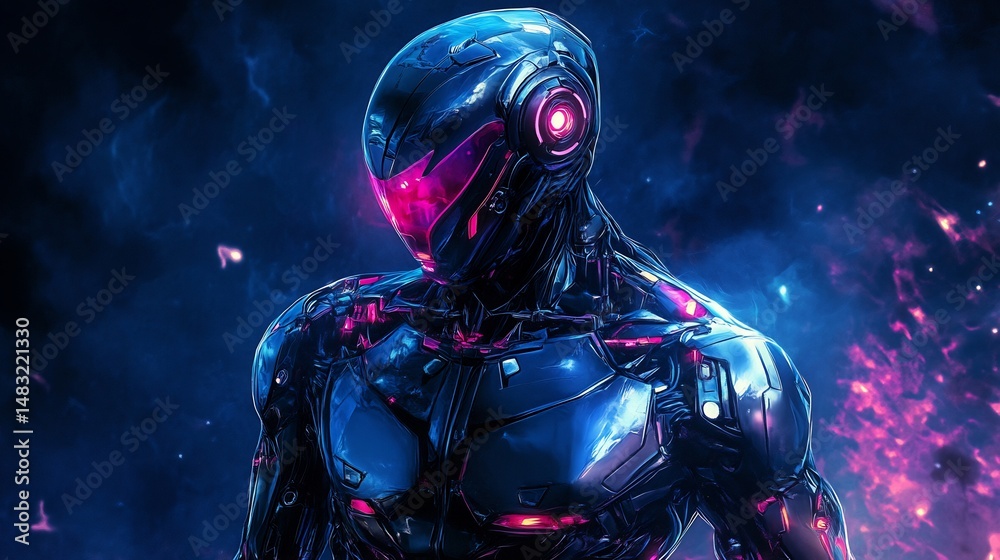 Cybernetic Warrior: Neon Glow and Dark Nebula Cybernetic Warrior: Neon Glow and Dark Nebula