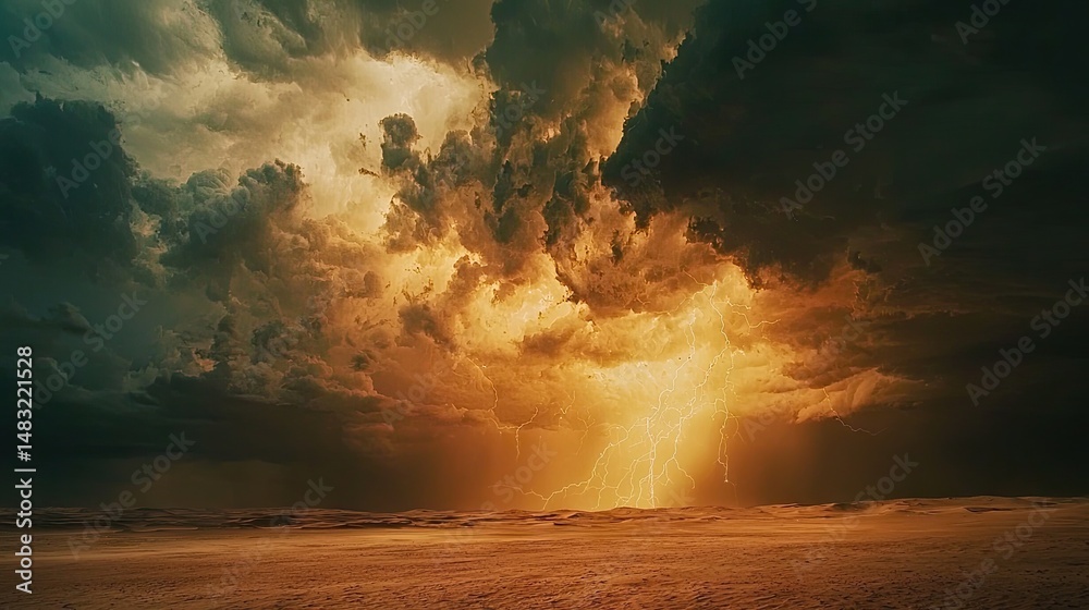 custom made wallpaper toronto digitalDramatic sky filled with storm clouds and lightning over a vast, desolate plain.